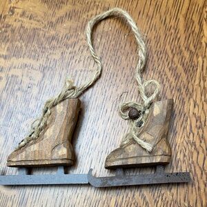 Rustic Brown Wooden Ice Skate Ornament